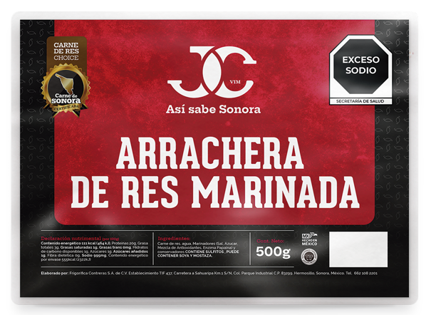 Arrachera de Res Marinada (2 paquetes de 500 g c/u)