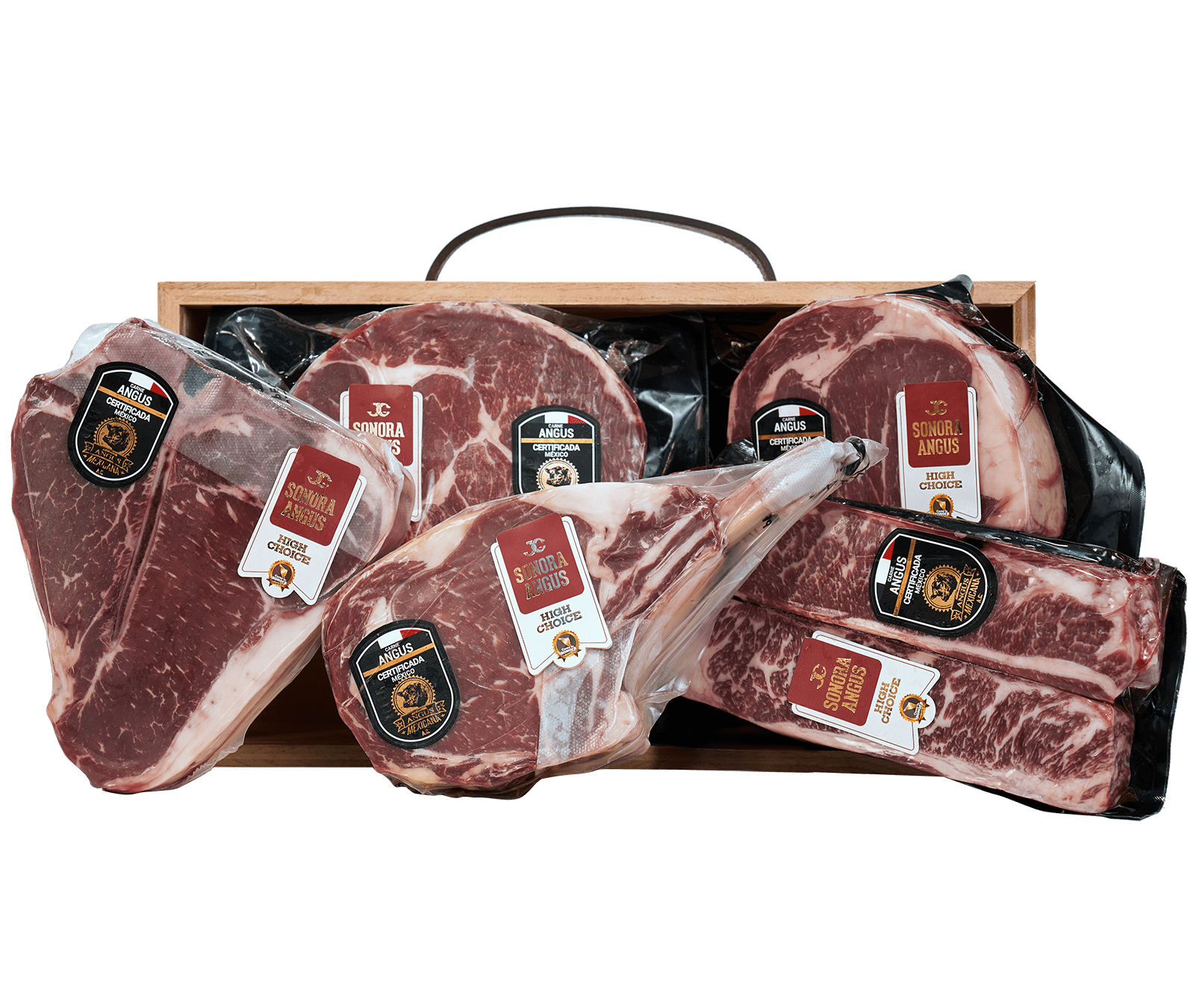 Paquete de steaks tomahawk cowboy porterhouse newyork ribeye angus jc