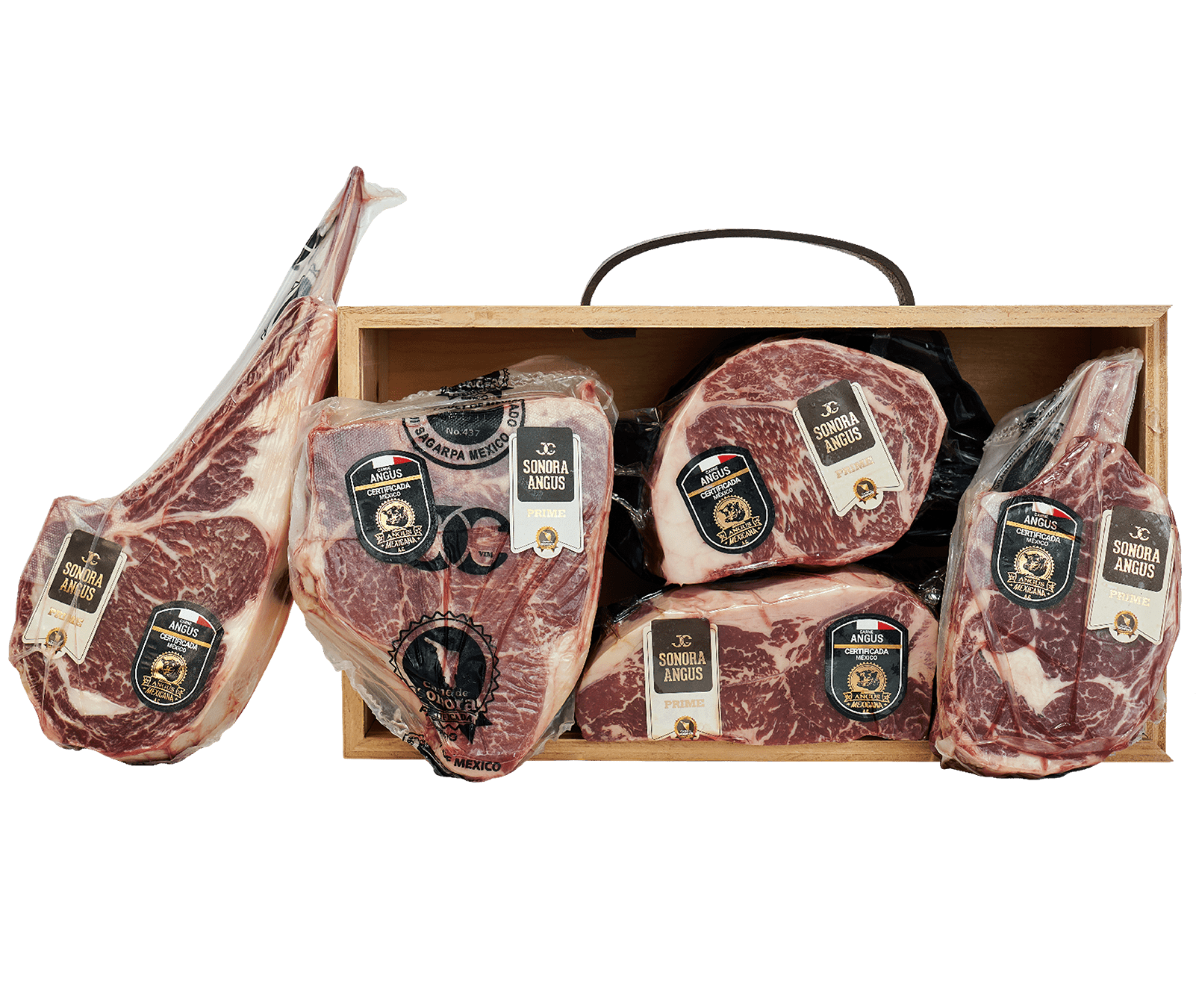 Paquete de steaks tomahawk cowboy porterhouse newyork ribeye angus jc