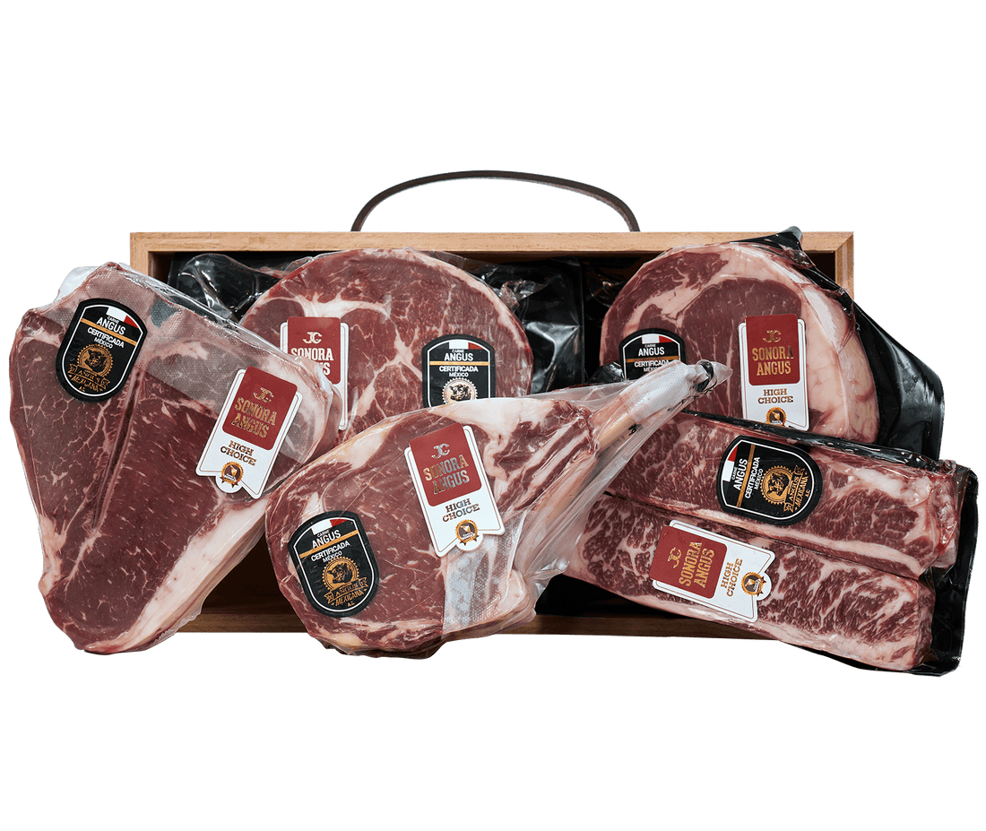 Paquete de steaks tomahawk cowboy porterhouse newyork ribeye angus jc